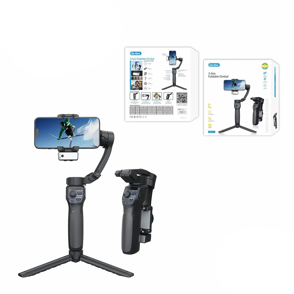 Go Des GD-F11 3 Eksenli El Tipi Gimbal, Yüz Takibi ve LED Işıklı