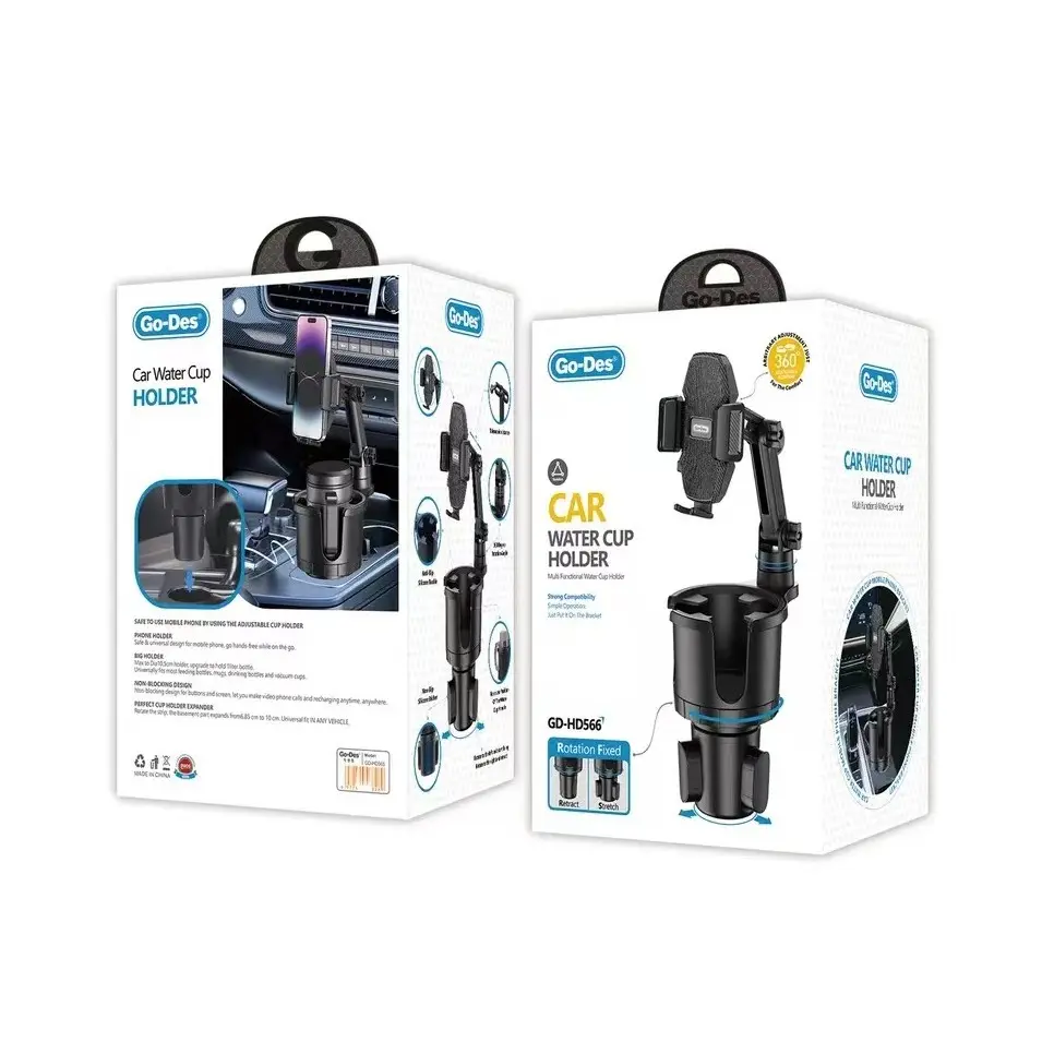 Go Des GD-HD566 360 Derece Dönebilen 2'si 1 Arada Araç Telefon ve Bardak Tutucu