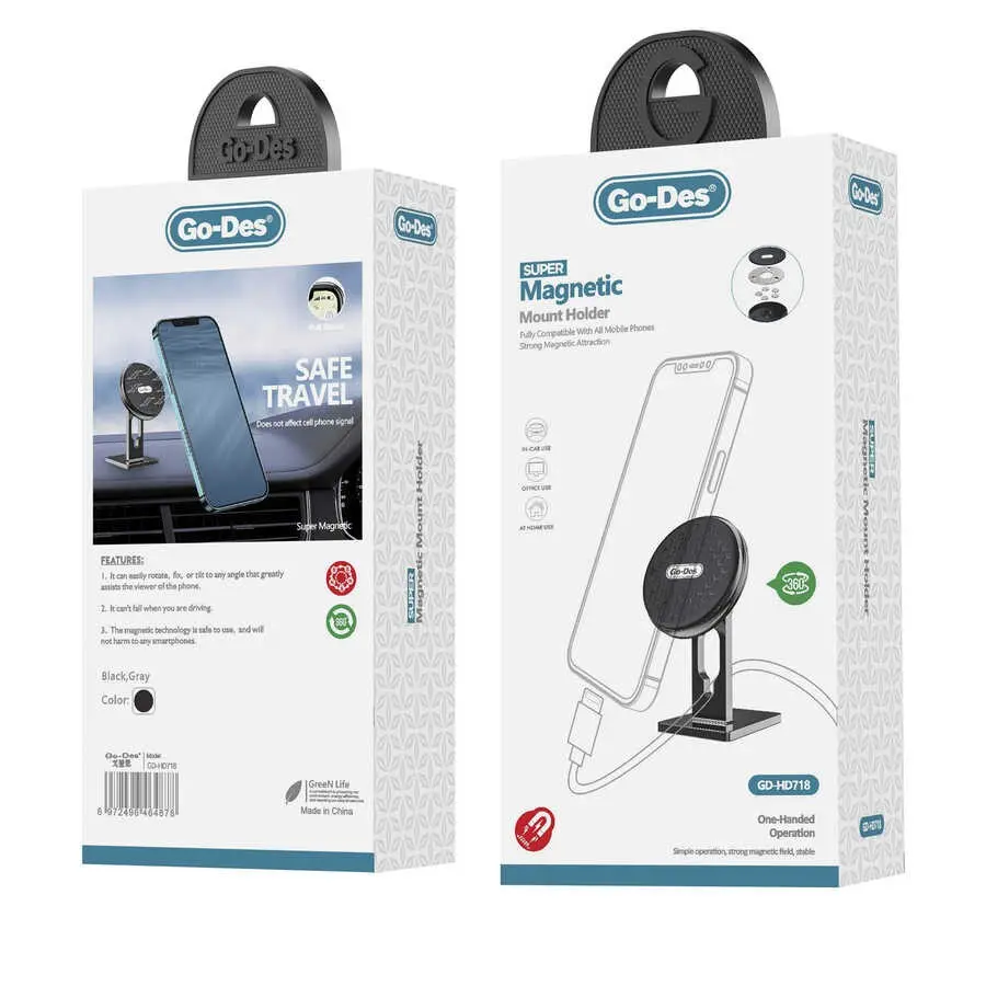 Go Des GD-HD718 Magnetik Araç Telefon Tutucu, 360° Döner Başlıklı