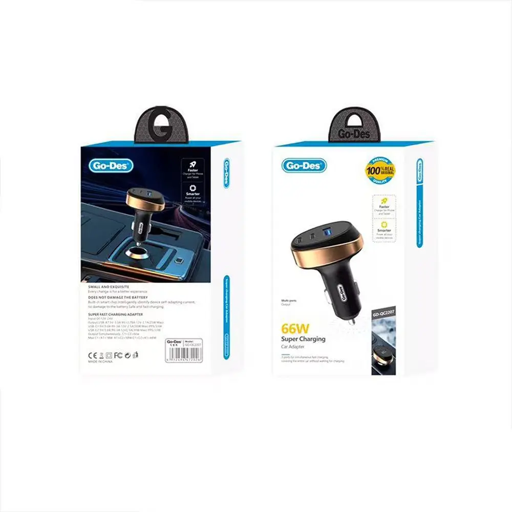 Go-Des GD-QC2207 66W PD Araç Şarj Cihazı, 3 Çıkışlı