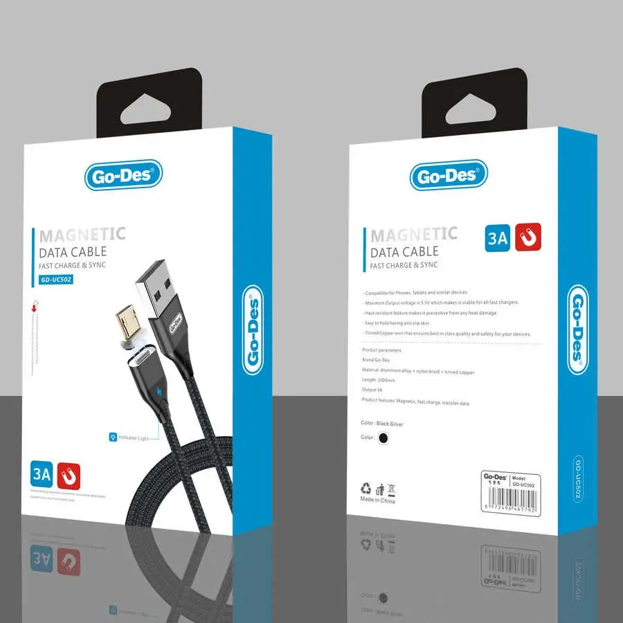 Go Des GD-UC502 Manyetik Micro USB Şarj ve Data Kablosu, 1 m