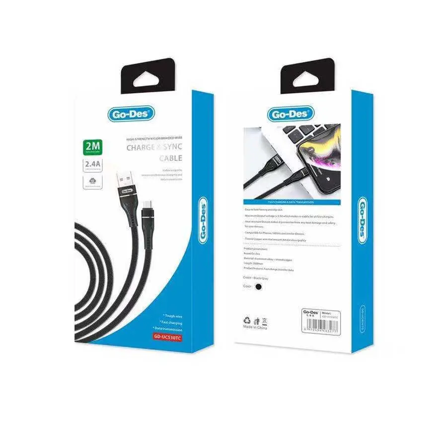 Go Des GD-UC530 Type-C Şarj ve Data Kablosu, 2 m Örgülü