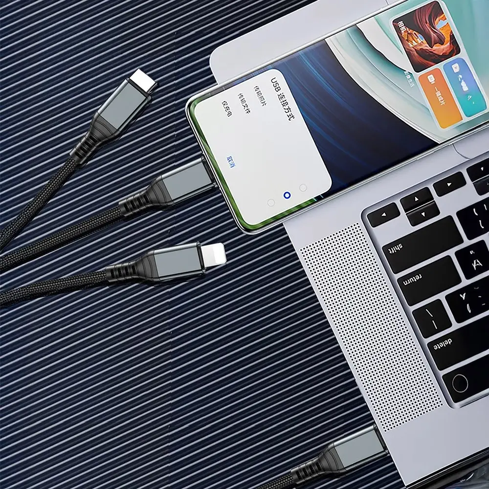 Go-Des GD-UC617 3'ü 1 Arada Type-C ve Lightning PD Şarj Kablosu 100W 1.2 m