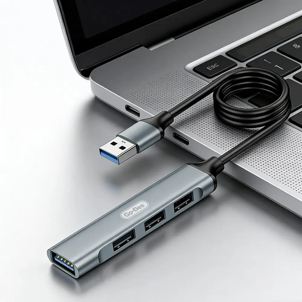 Go Des GD-UC701S 4 Portlu USB Hub, USB-A Girişli Alüminyum Gövde