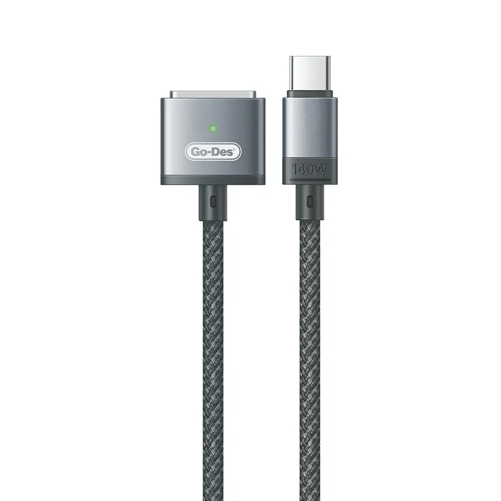 Go Des GD-UC807 Type-C - MagSafe 3 MacBook Şarj Kablosu, 140W 2 Metre - Gri