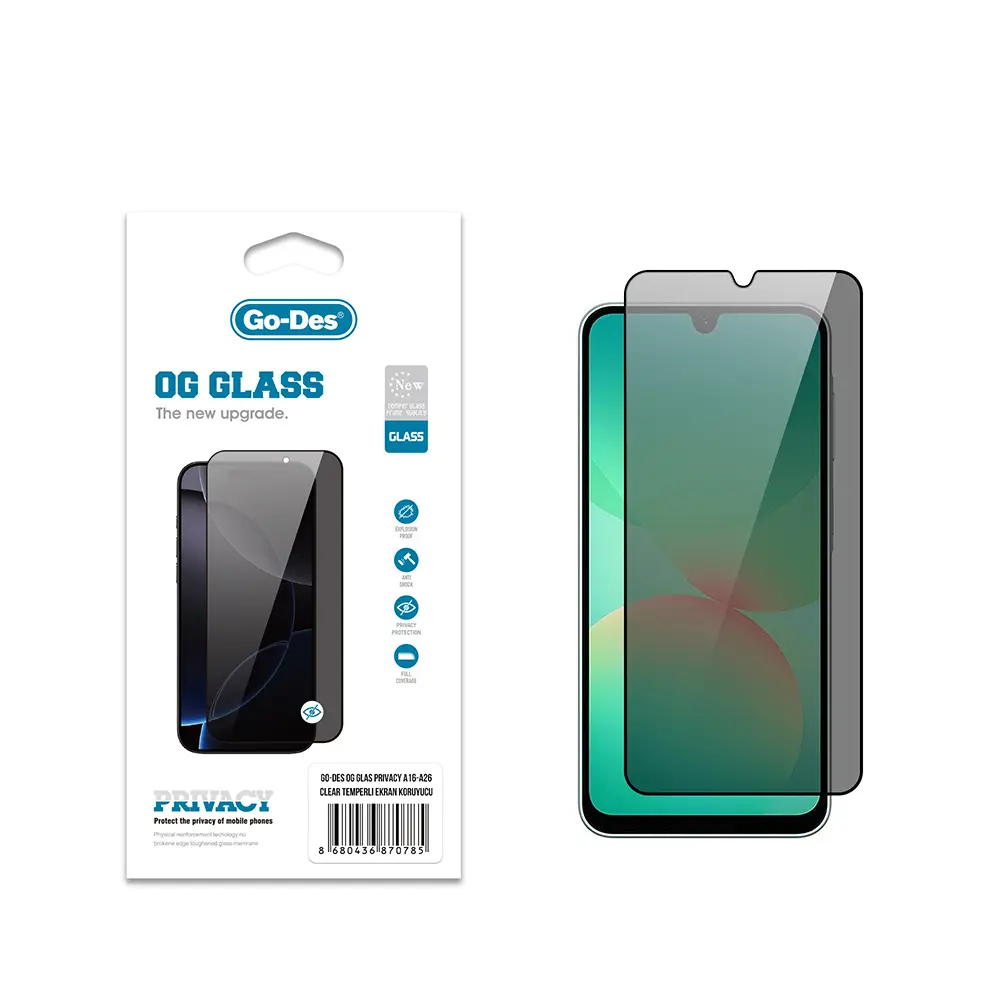 Galaxy A26 Go Des OG Glass Privacy Antistatik Temperli Cam Ekran Koruyucu