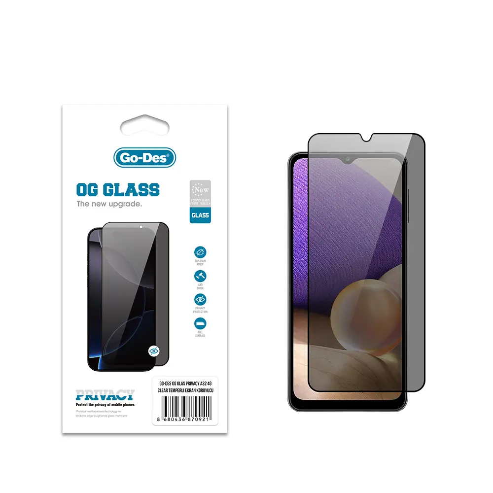 Galaxy A32 4G Gizlilik Filtreli Temperli Cam Ekran Koruyucu - Go Des OG Glass Privacy