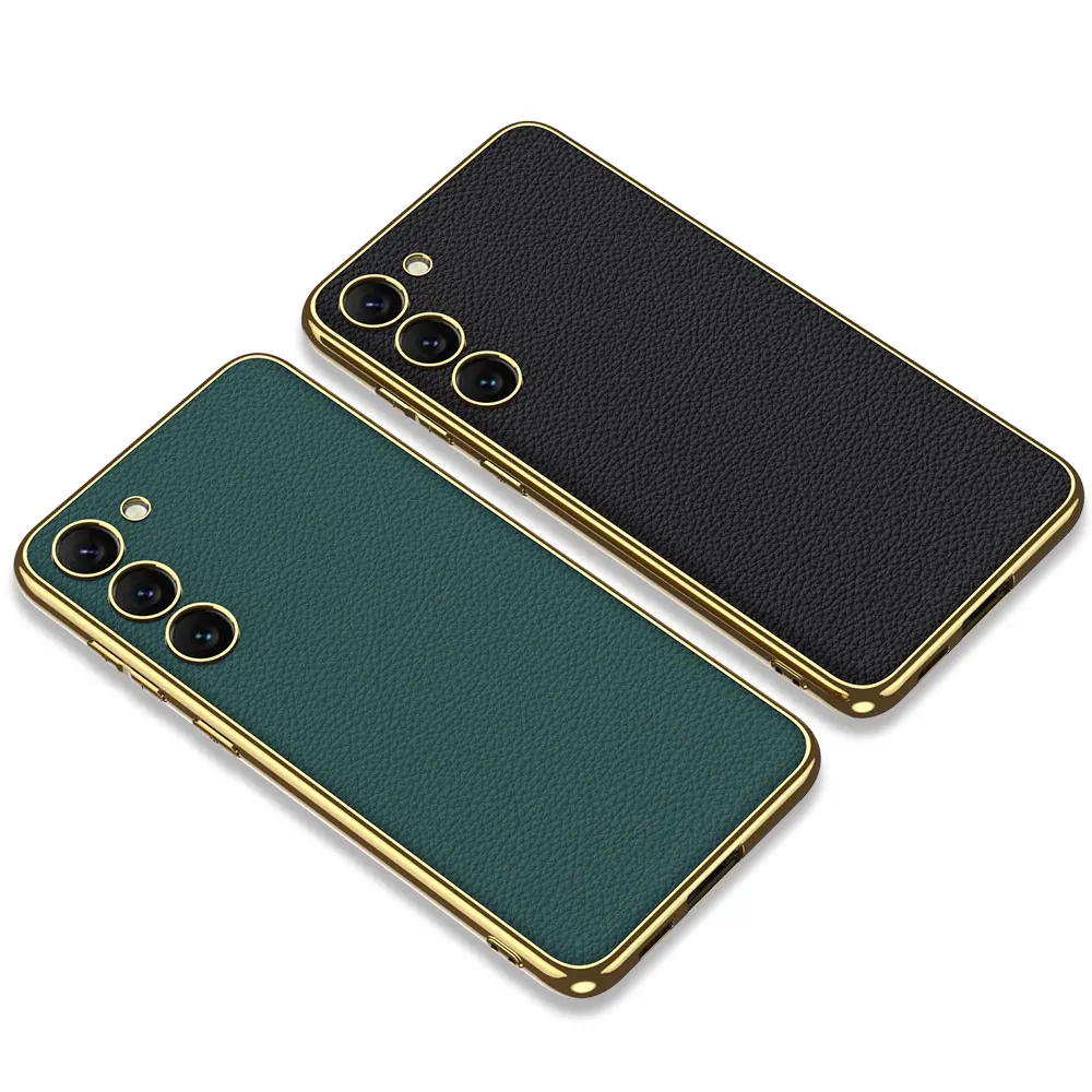 Galaxy S23 Plus Deri Görünümlü Elektroplating Kenarlı Kılıf - Zore Fizyon