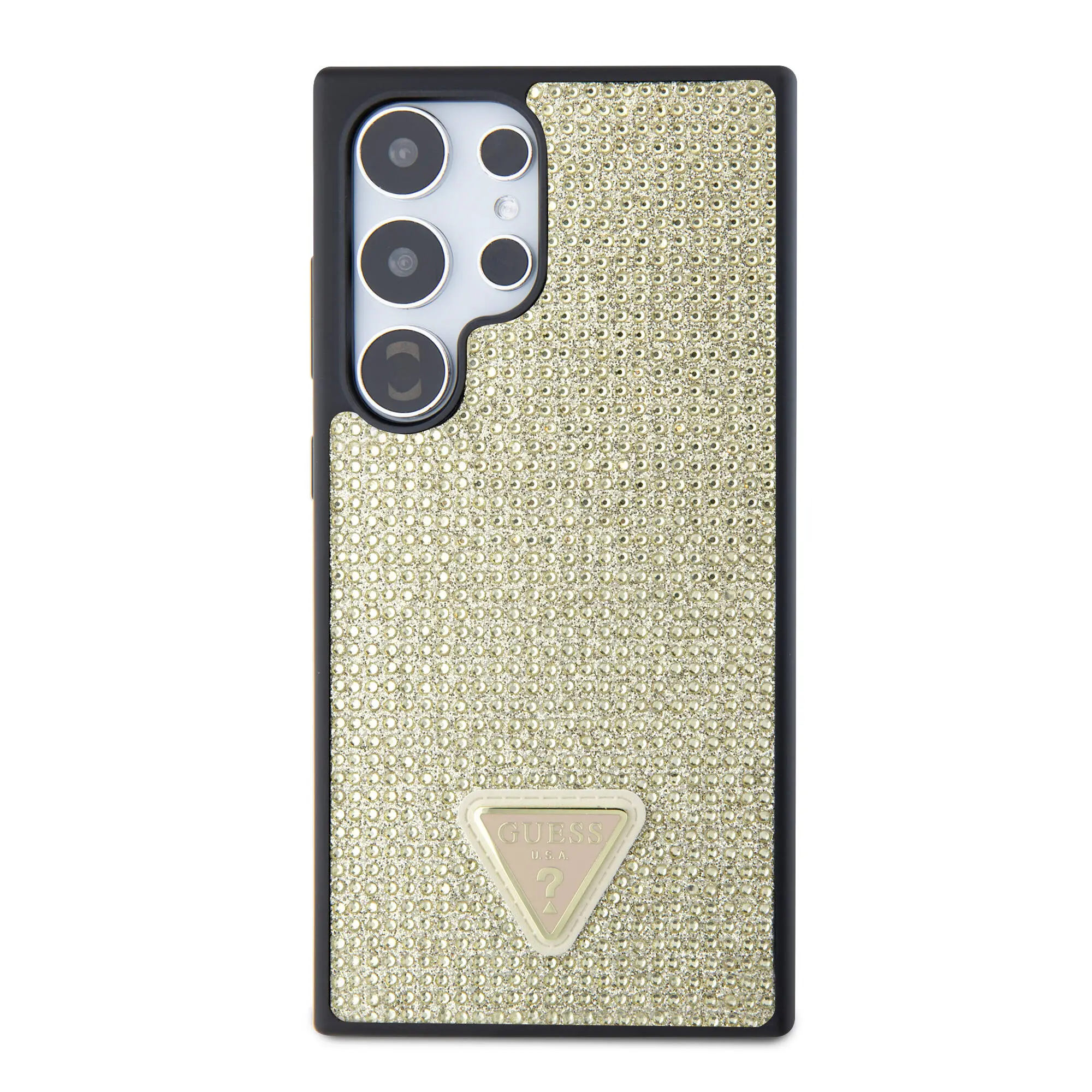Galaxy S24 Ultra Taşlı Arka Yüzey Üçgen Logolu Kılıf - Guess