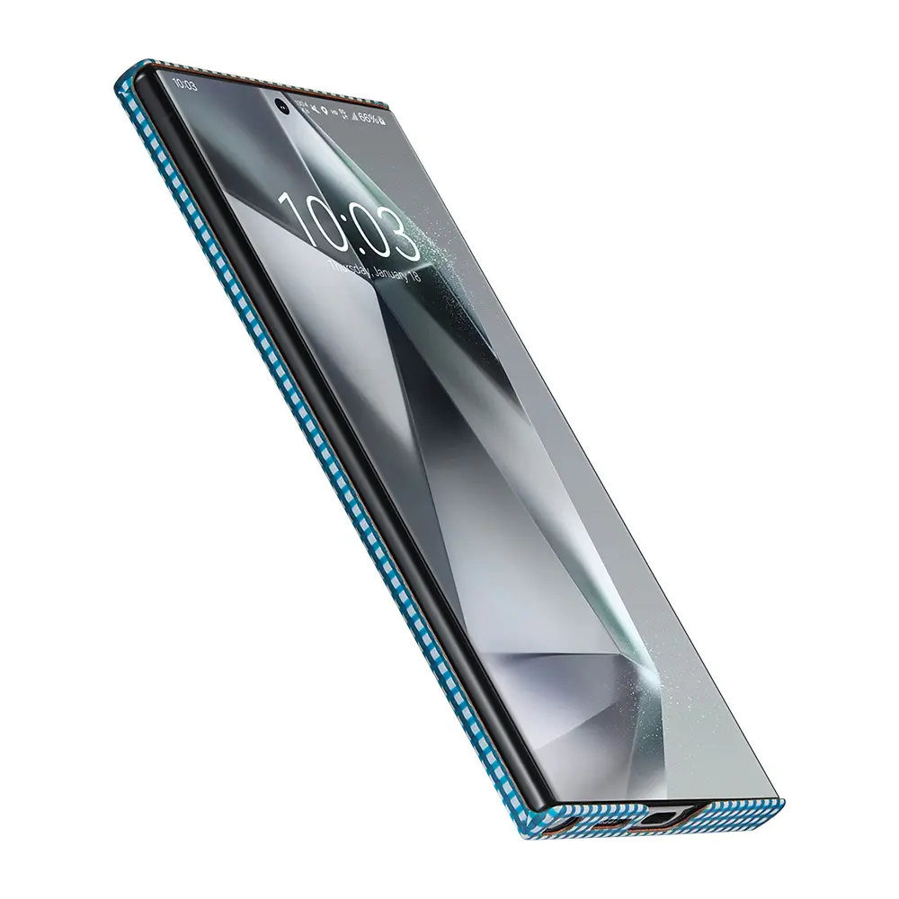 Galaxy S24 Ultra MagSafe Uyumlu Aramid Fiber Kılıf - Pitaka Ultra-Slim Classic Ice Sea