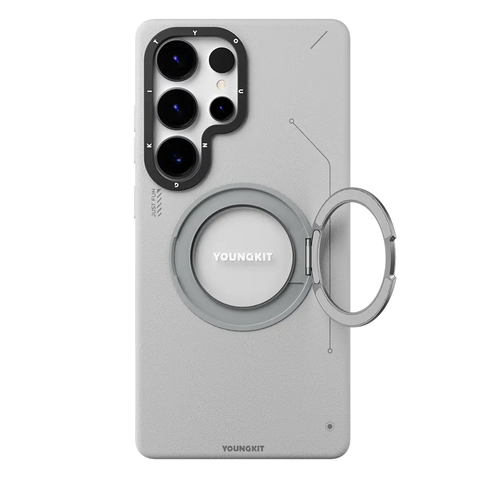 Galaxy S25 Ultra MagSafe Uyumlu 360° Standlı Mat Deri Kılıf - Youngkit Tech Leather