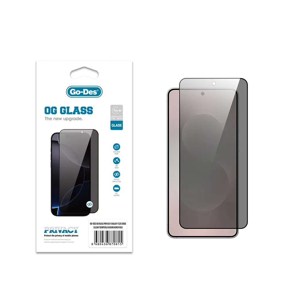 Galaxy S25 Edge Gizlilik Filtreli Temperli Cam Ekran Koruyucu - Go Des OG Glass Privacy