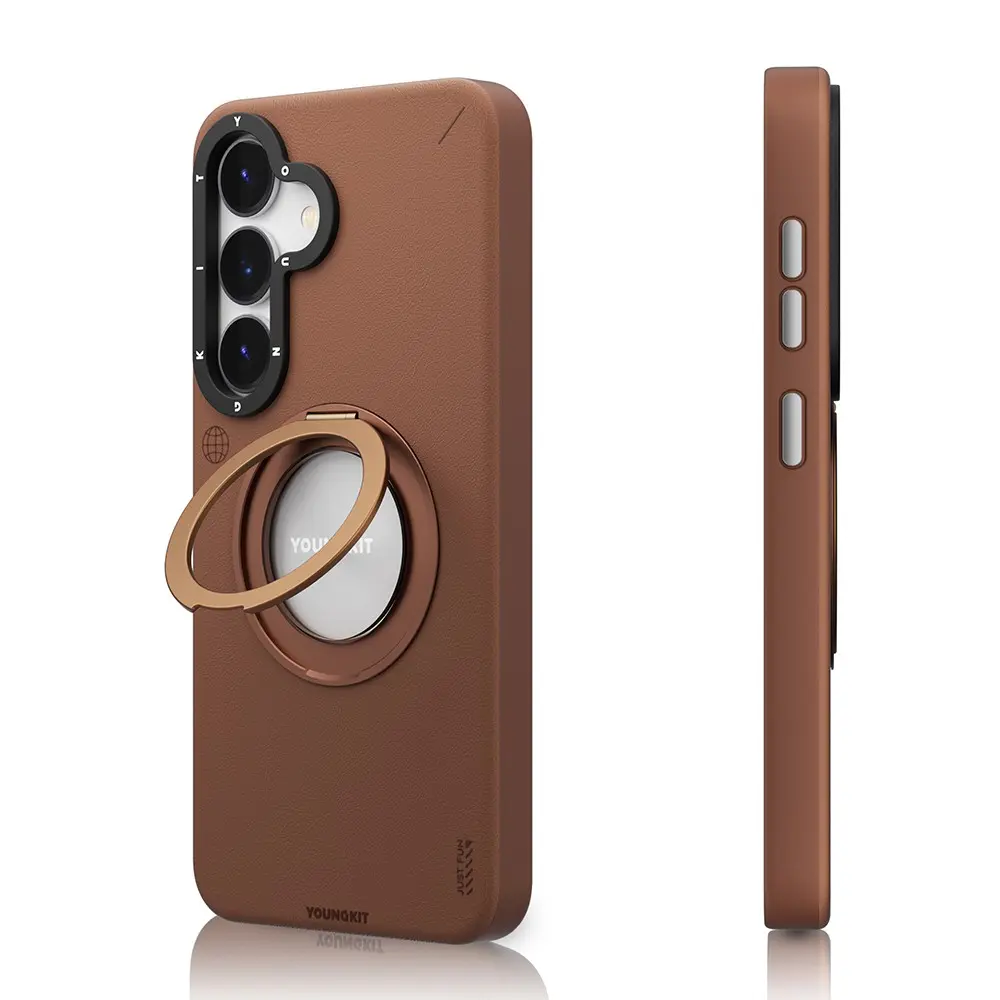 Galaxy S25 MagSafe Uyumlu 360° Standlı Mat Deri Kılıf - Youngkit Tech Leather