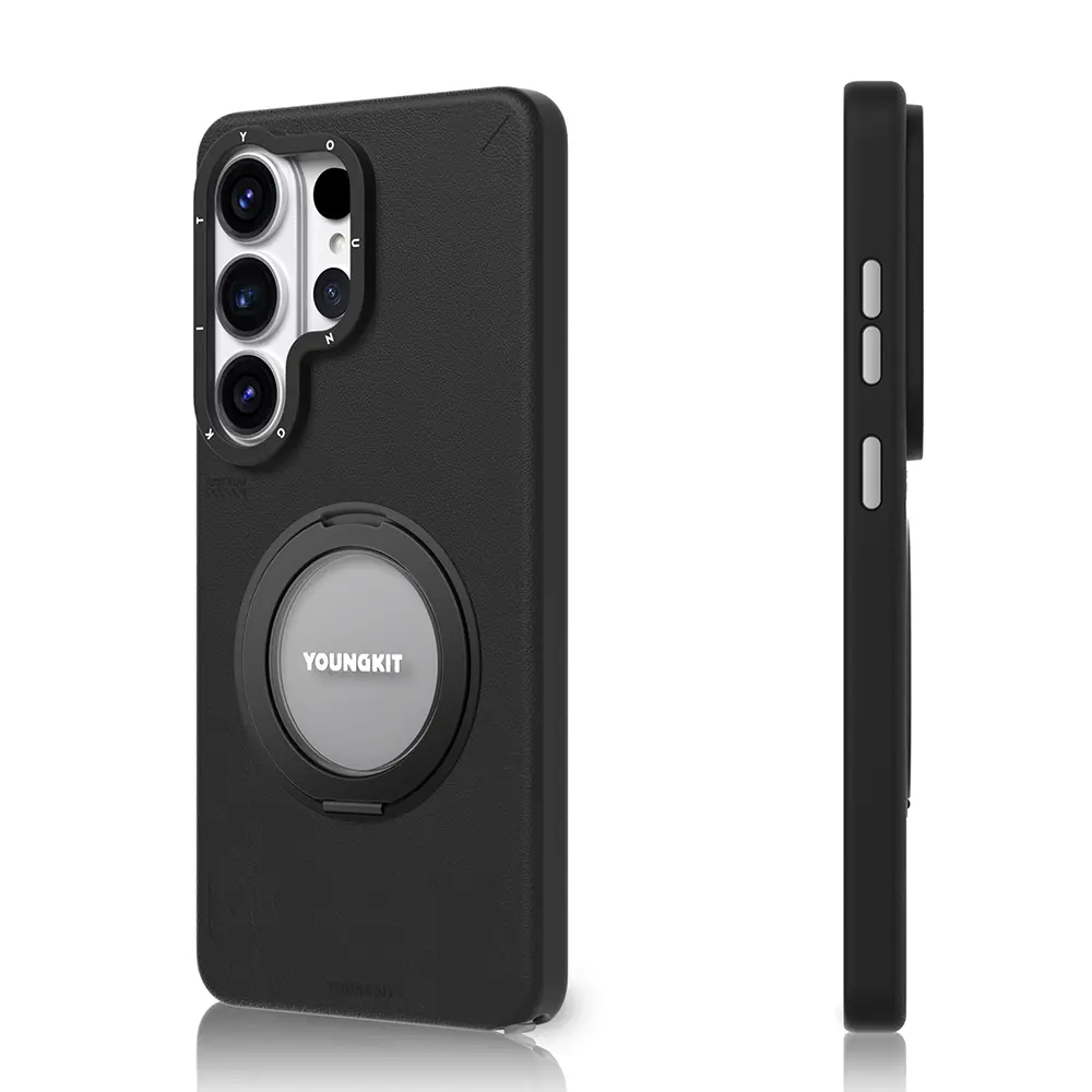 Galaxy S26 Ultra MagSafe Uyumlu 360° Standlı Mat Deri Kılıf - Youngkit Tech Leather