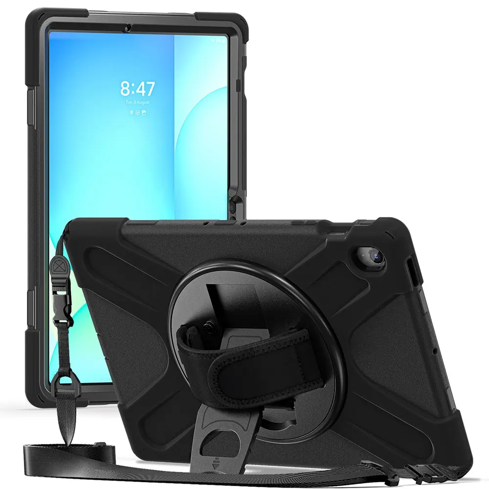 Galaxy Tab S10 FE Plus Silikon Kılıf, Omuz Askılı ve Standlı - Zore Defender