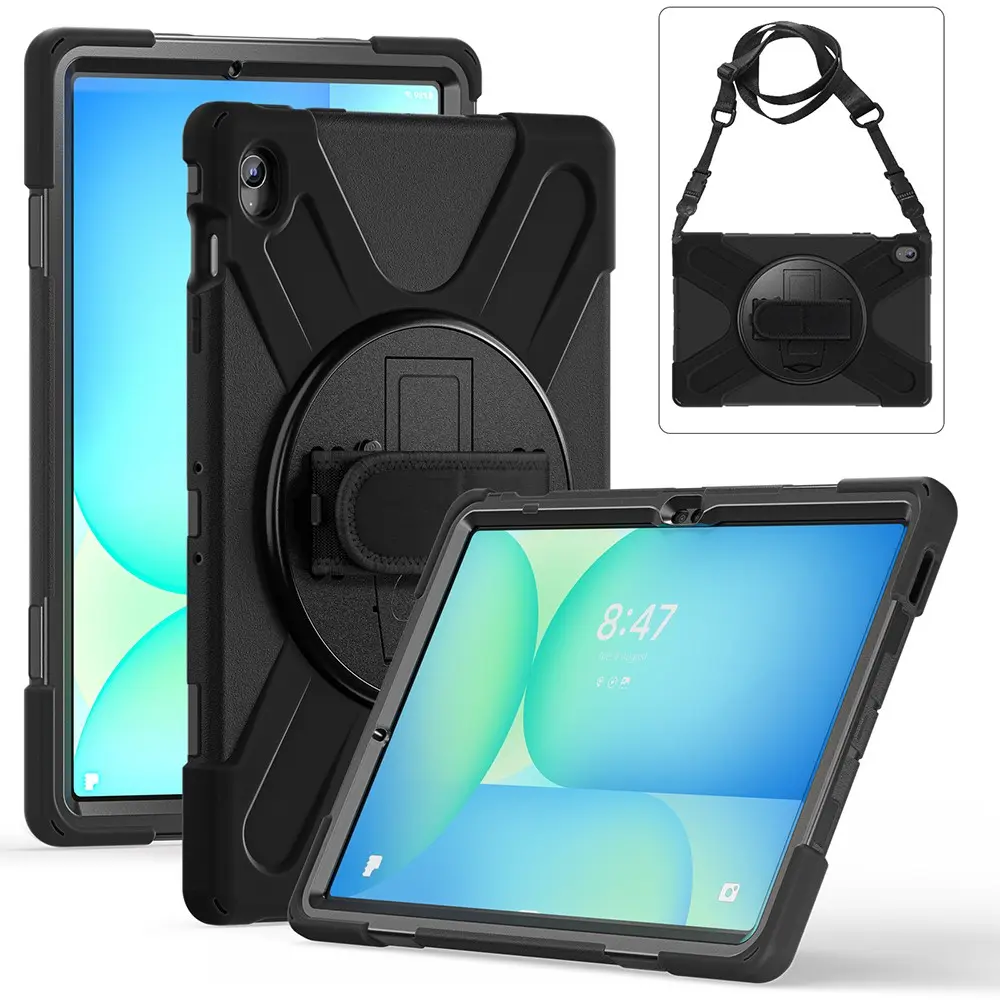 Galaxy Tab S10 FE Plus Silikon Kılıf, Omuz Askılı ve Standlı - Zore Defender