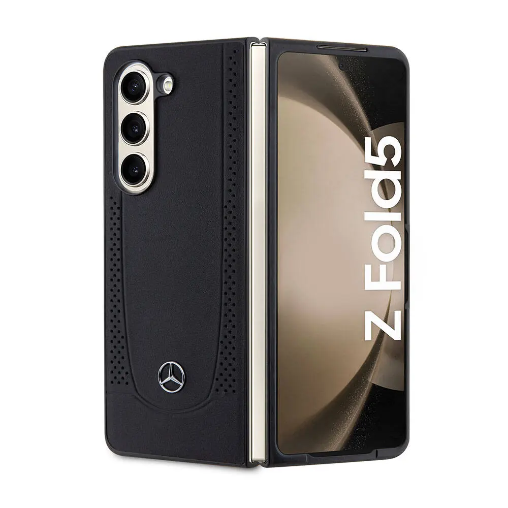 Galaxy Z Fold 5 Mercedes Benz Lisanslı Deri Kılıf, Metal Yıldız Logolu