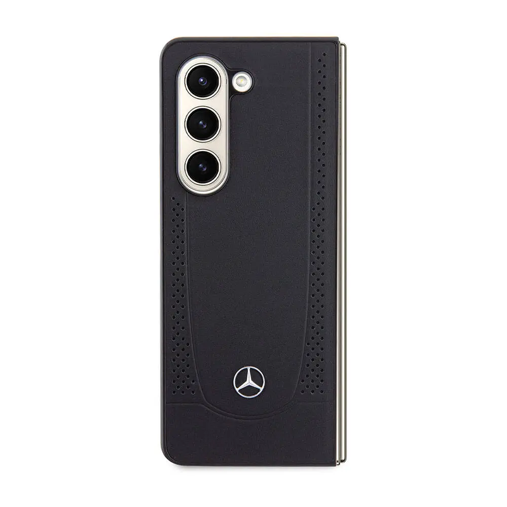 Galaxy Z Fold 5 Mercedes Benz Lisanslı Deri Kılıf, Metal Yıldız Logolu