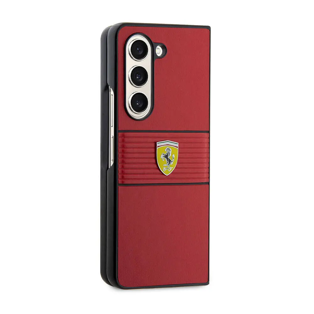 Galaxy Z Fold 5 Ferrari Lisanslı PU Deri Metal Logolu Kılıf
