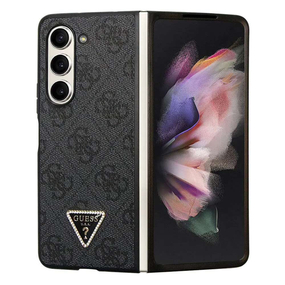 Galaxy Z Fold 5 Kılıf, Lisanslı PU Deri Taşlı Strass Kapak - Guess