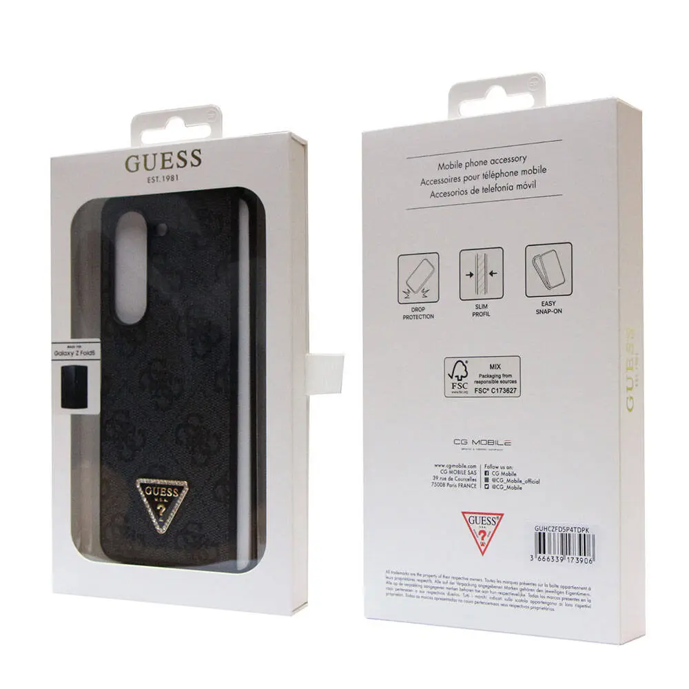 Galaxy Z Fold 5 Kılıf, Lisanslı PU Deri Taşlı Strass Kapak - Guess