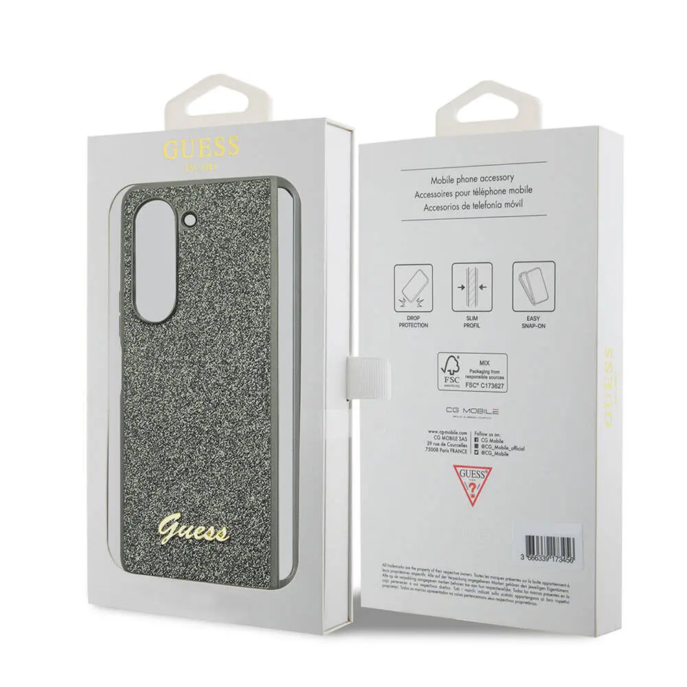 Galaxy Z Fold 5 Kılıf, Guess Lisanslı Glitter Flakes Kapak - Haki