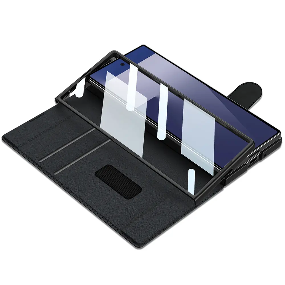 Galaxy Z Fold 7 Kılıf Kamera Korumalı Kadife Tasarımlı Zore Kıpta Kalem Bölmeli Fest Kapak