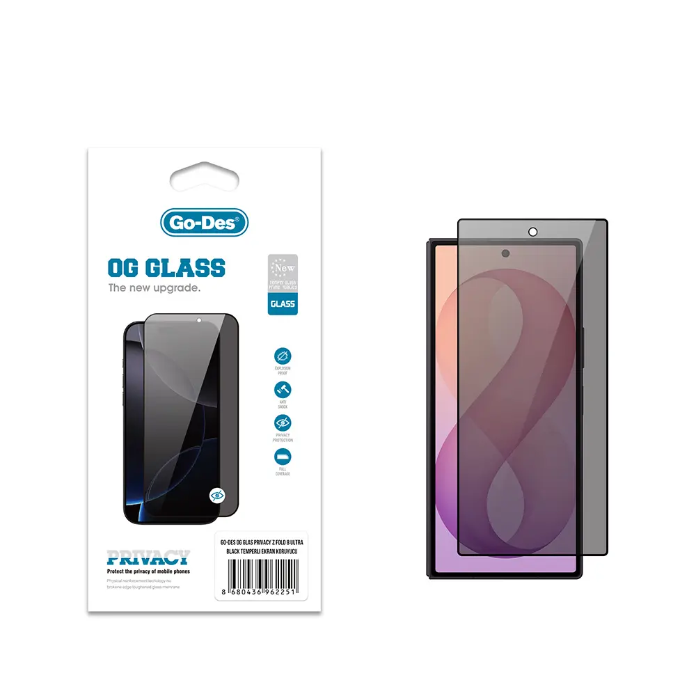 Galaxy Z Fold 8 Ultra Gizlilik Filtreli Temperli Cam Ekran Koruyucu - Go Des OG Glass Privacy