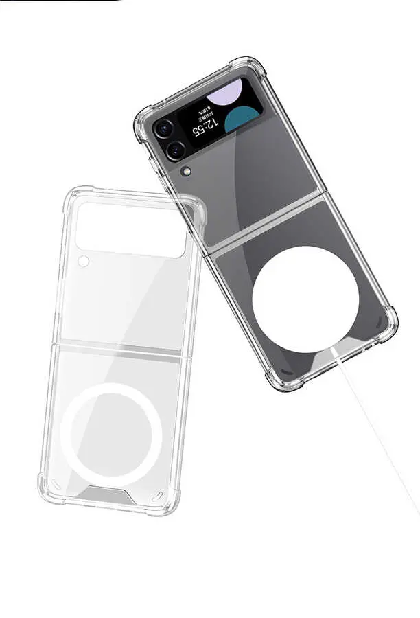 Galaxy Z Flip 4 Kılıf Wireless Şarj Özellikli Airbagli Zore Kıpta Anti Shock M-safe Kapak
