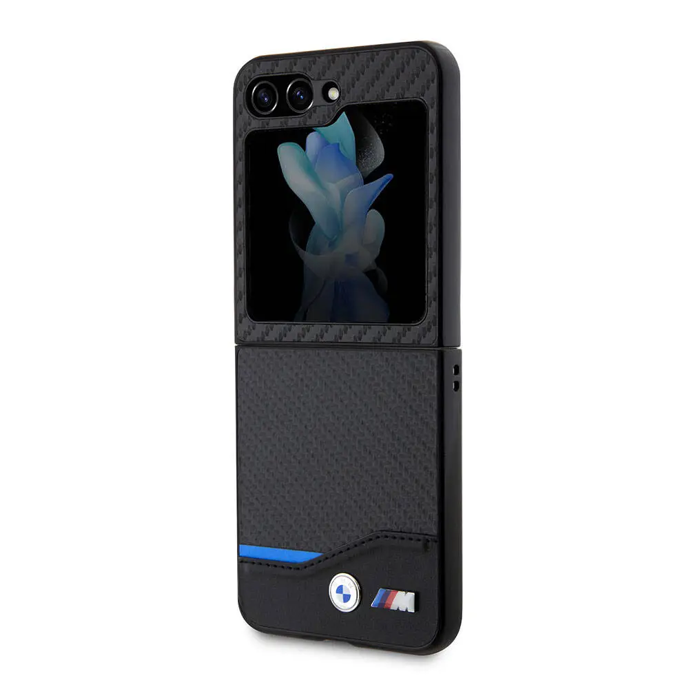 Galaxy Z Flip 5 Kılıf, BMW M Logolu PU Karbon Kapak - Siyah