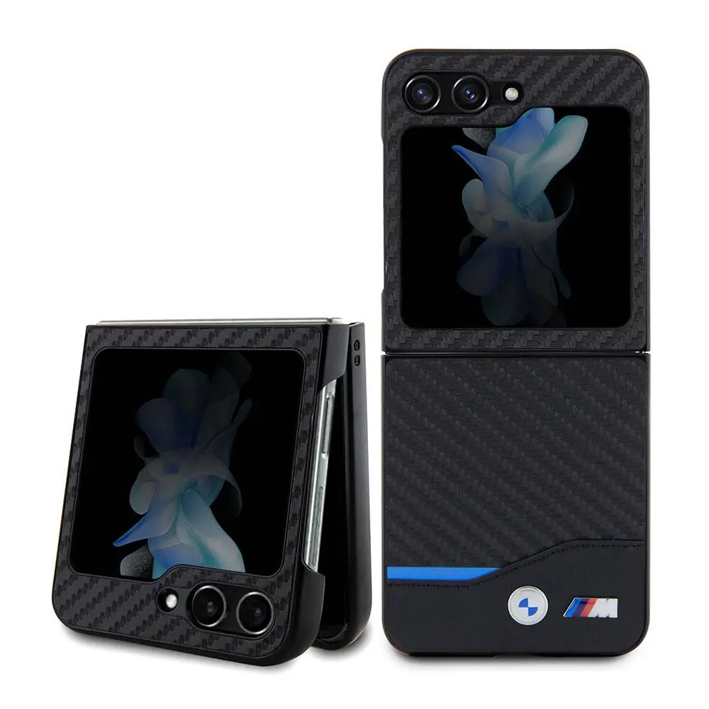 Galaxy Z Flip 5 Kılıf, BMW M Logolu PU Karbon Kapak - Siyah