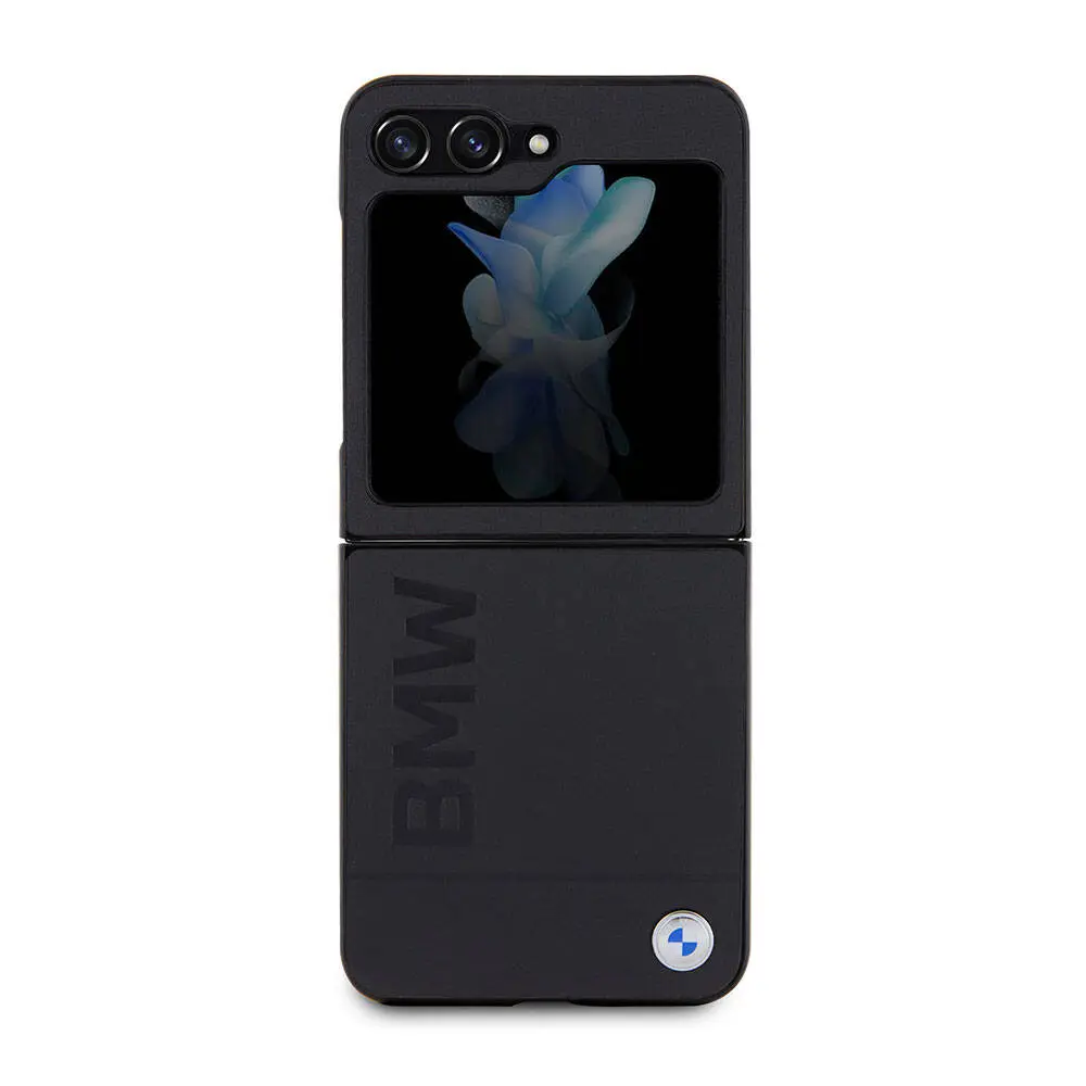 Galaxy Z Flip 5 Deri Kılıf, BMW Lisanslı Sıcak Damga Logolu - Siyah