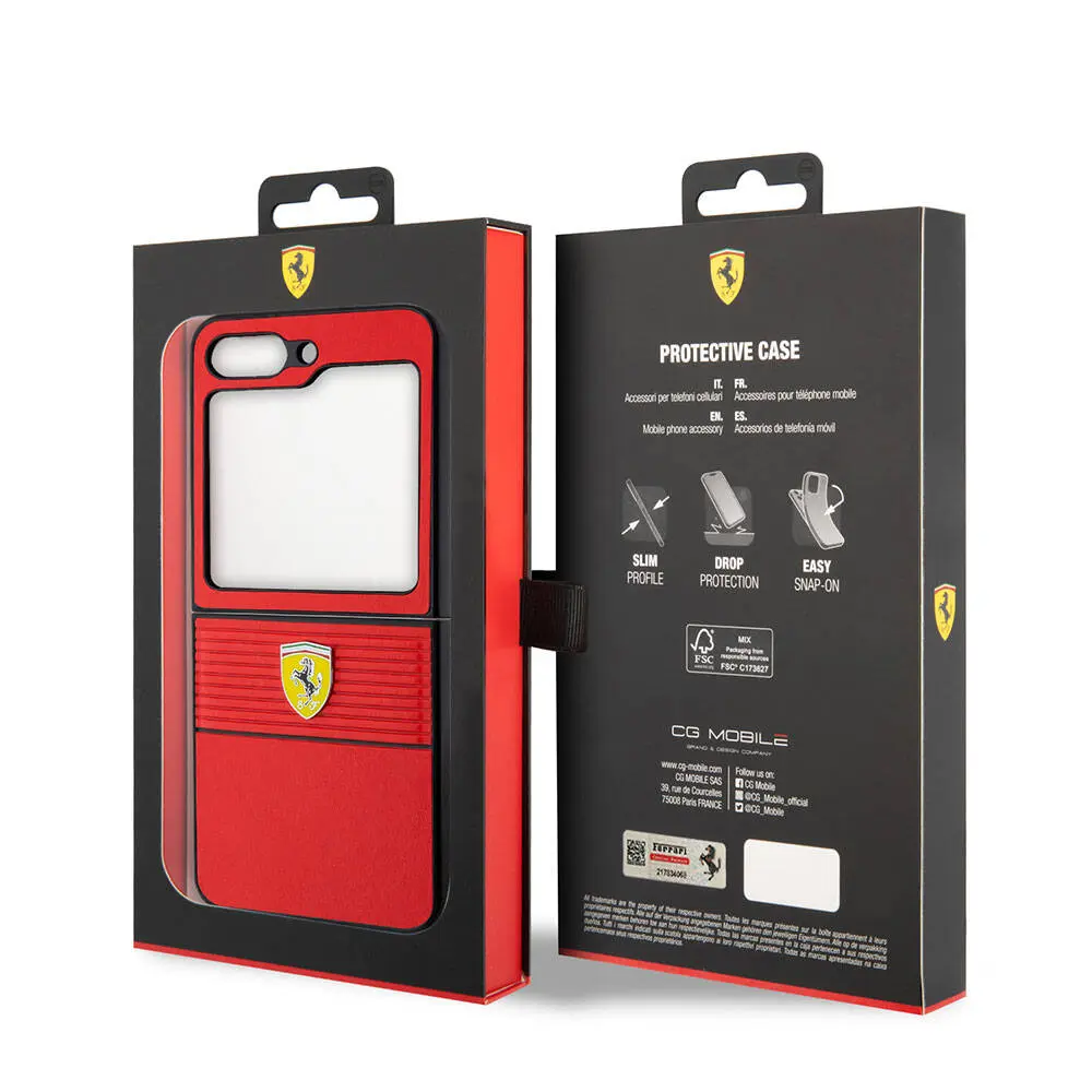 Galaxy Z Flip 5 Ferrari Lisanslı PU Deri Metal Logolu Kılıf