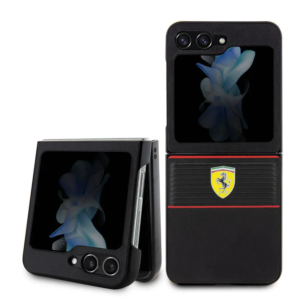 Galaxy Z Flip 5 Ferrari Lisanslı PU Deri Metal Logolu Kılıf