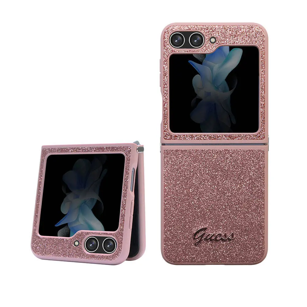 Galaxy Z Flip 5 Kılıf, Lisanslı Glitter Script Kapak - Guess