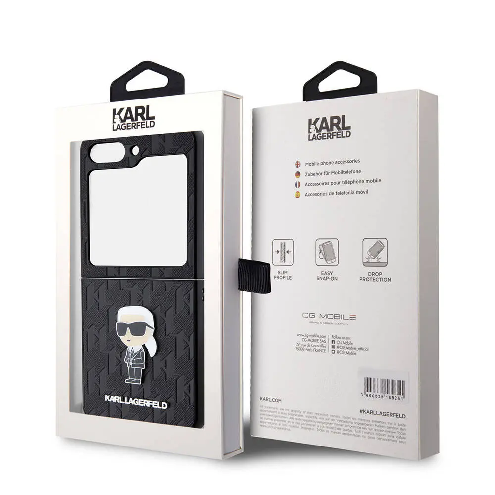 Galaxy Z Flip 5 Kılıf, Lisanslı Karl Lagerfeld Saffiano Kapak - Siyah