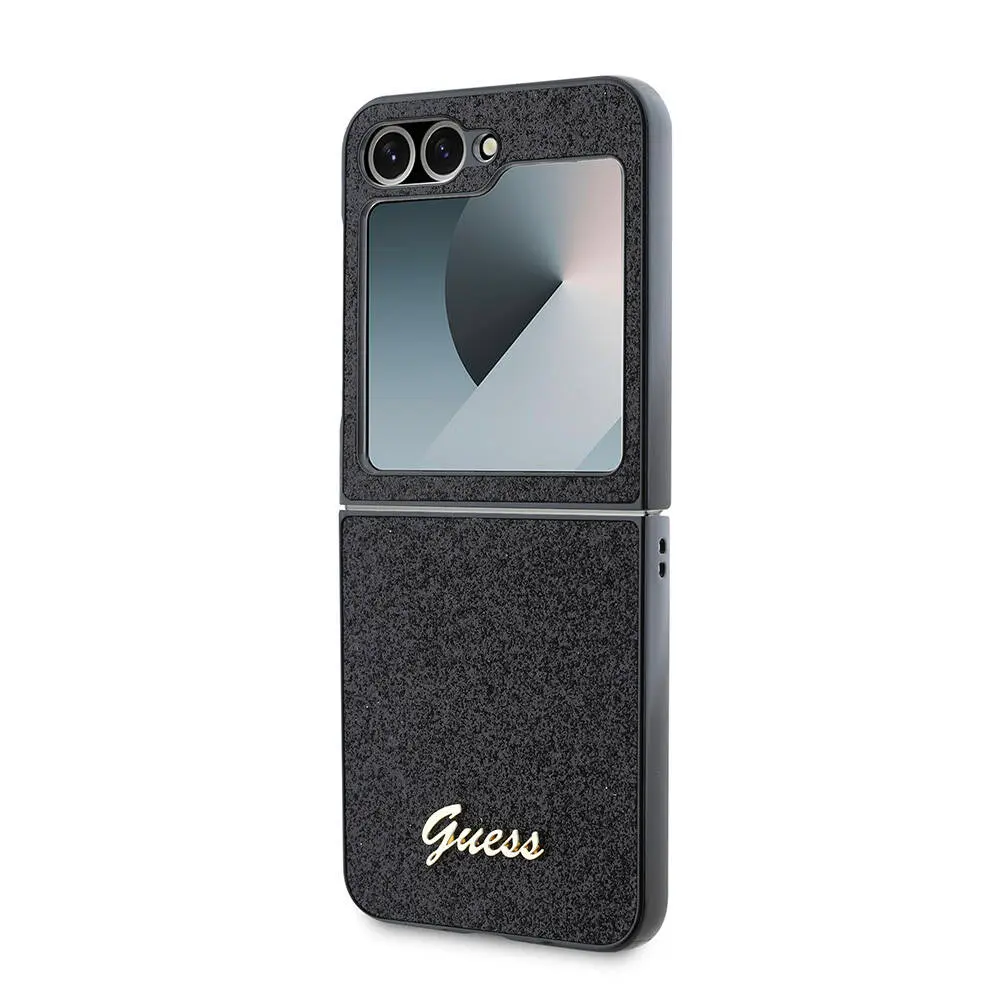 Galaxy Z Flip 6 Kılıf Guess Lisanslı Glitter Script Kapak - Siyah
