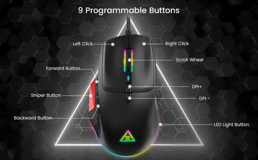 Eksa EM600 Kablolu Oyuncu Mouse, 12 Modlu RGB Işıklı ve 12000 DPI