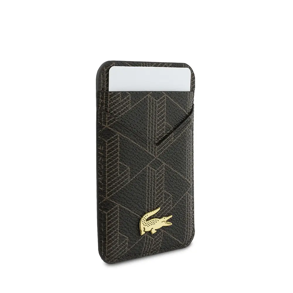 Lacoste Orjinal Lisanslı 2 Hazneli PVC Karışık Monogram Desenli Magnetik Kartlık
