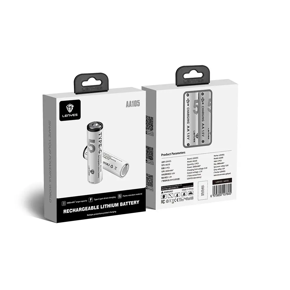 Lenyes AA105 Type-C Şarjlı AA Lityum-ion Pil, 2800mWh 1.5V, 2 Adet