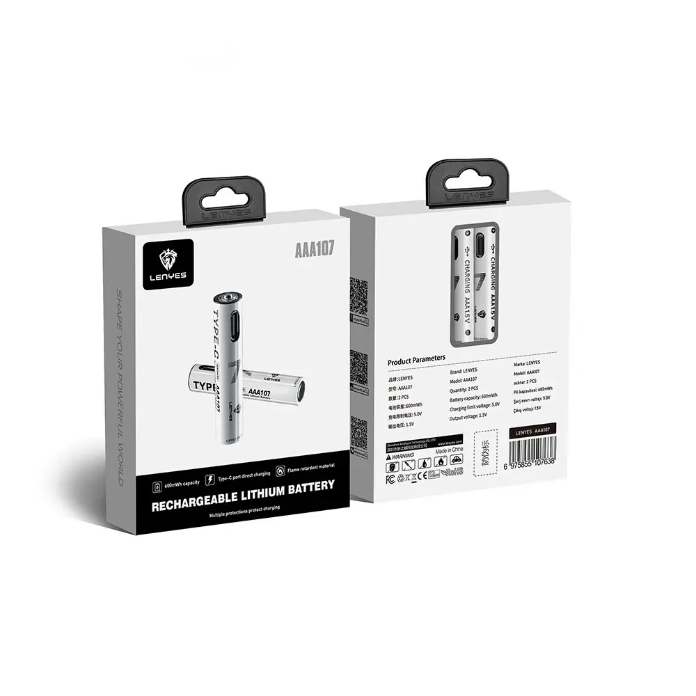 Lenyes AAA107 Type-C Şarj Portlu Şarj Edilebilir AAA Pil, 2 Adet