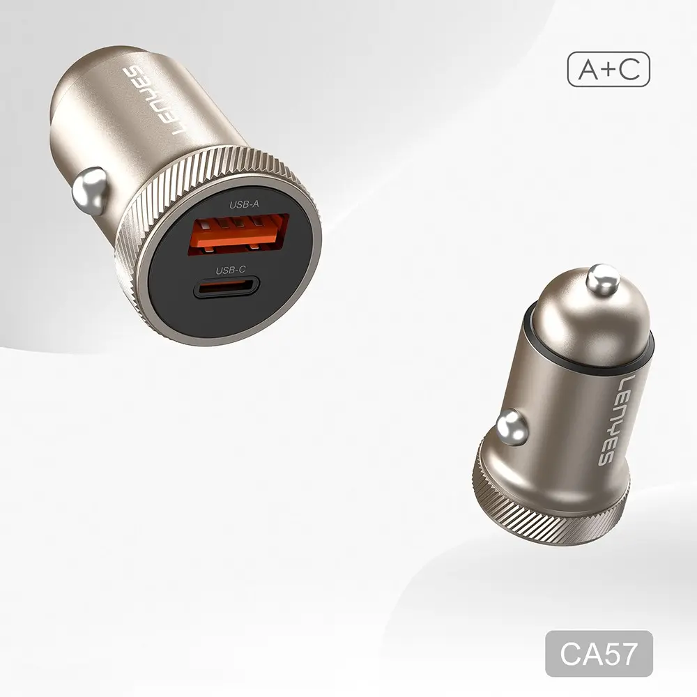 Lenyes CA57 30W Mini Araç Şarj Aleti, Dual Type-C + USB-A