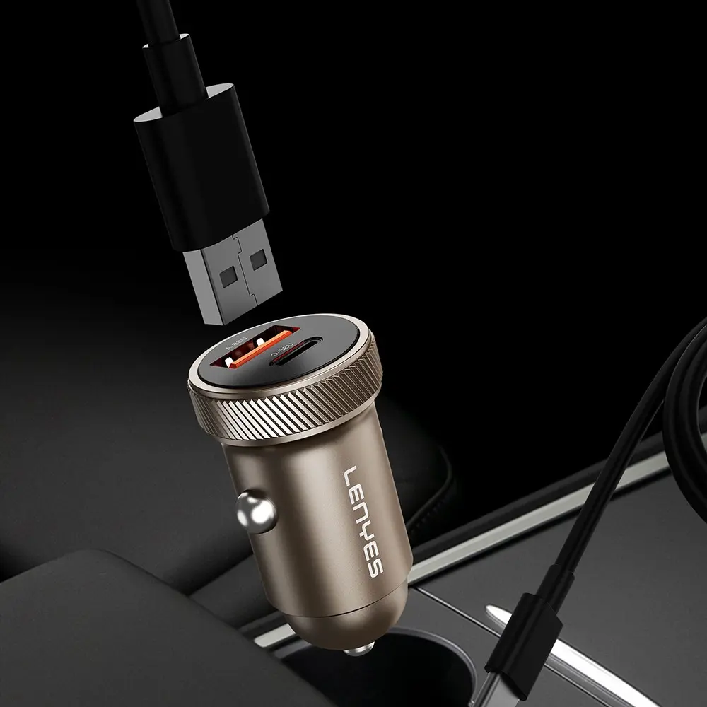 Lenyes CA57 30W Mini Araç Şarj Aleti, Dual Type-C + USB-A
