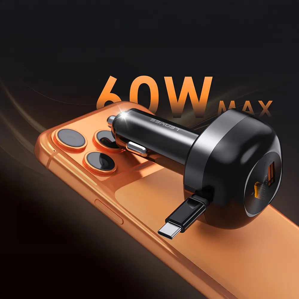 Lenyes CA59 Type-C ve USB-A Portlu Araç Şarj Aleti, PD 60W