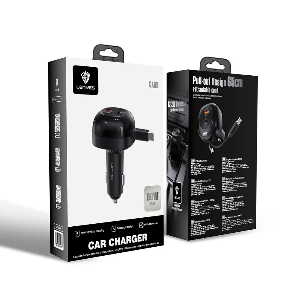 Lenyes CA59 Type-C ve USB-A Portlu Araç Şarj Aleti, PD 60W