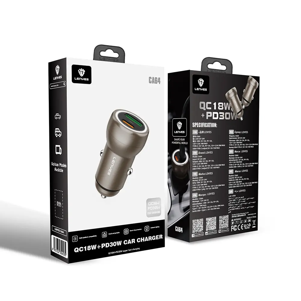 Lenyes CA64 30W USB-A ve Type-C Portlu PD Araç Şarj Aleti
