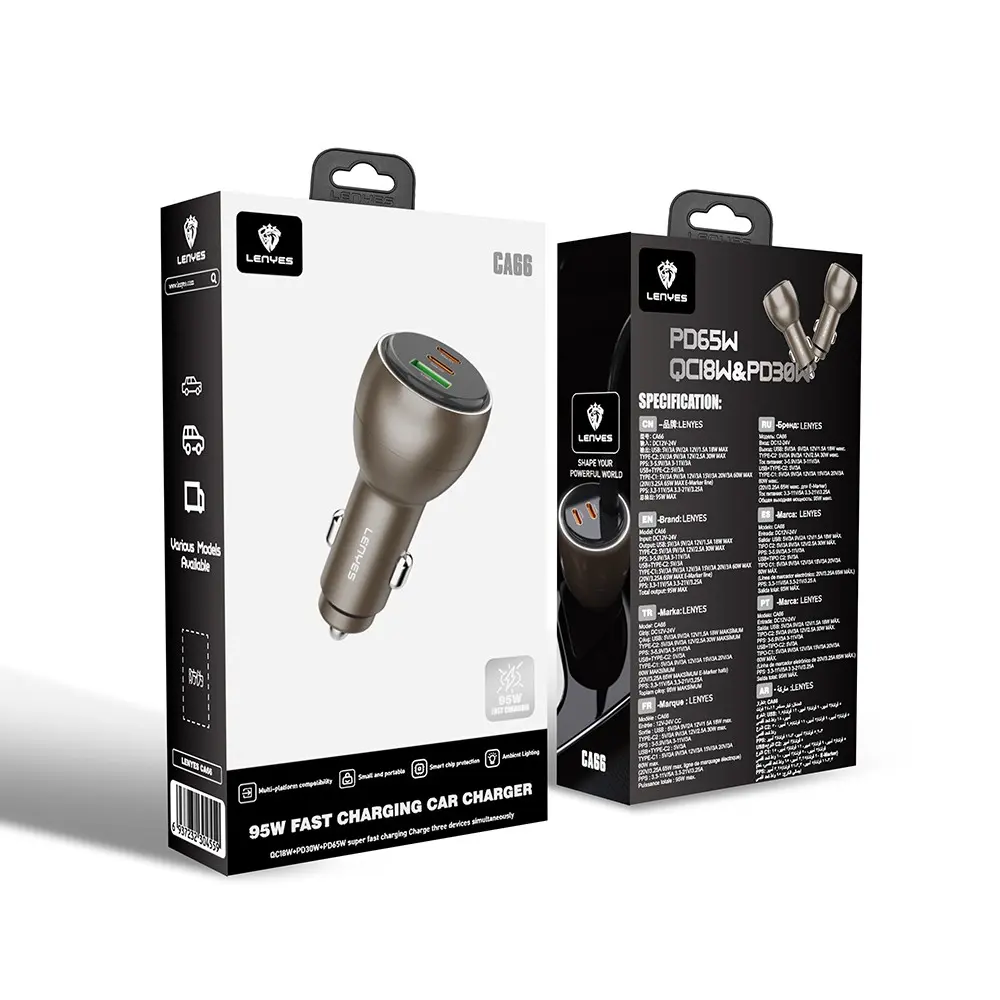 Lenyes CA66 95W PD Araç Şarj Cihazı, 2x Type-C + USB-A