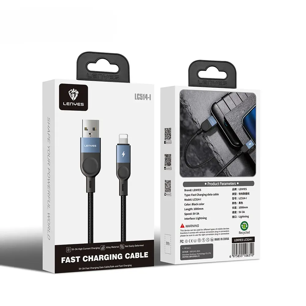 Lenyes LC514 USB-A to Lightning Örgülü Şarj ve Data Kablosu, 15W 1M