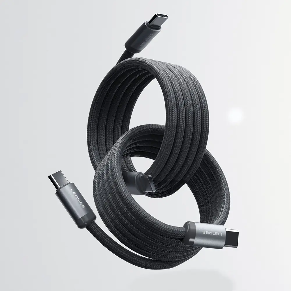 Lenyes LC527 Type-C to Type-C 60W Örgülü Manyetik Şarj ve Data Kablosu 1 m