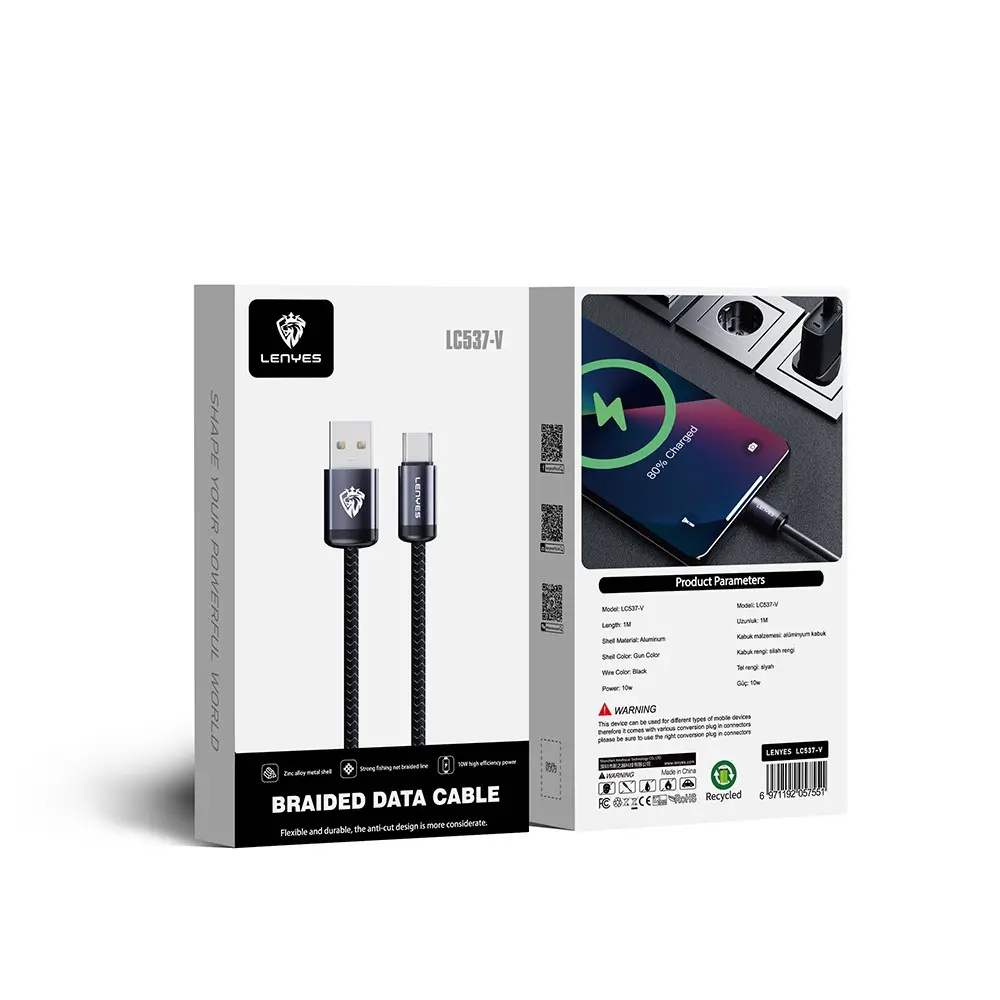 Lenyes LC537 USB-A to Micro USB Örgülü Şarj ve Data Kablosu, 10W 1M